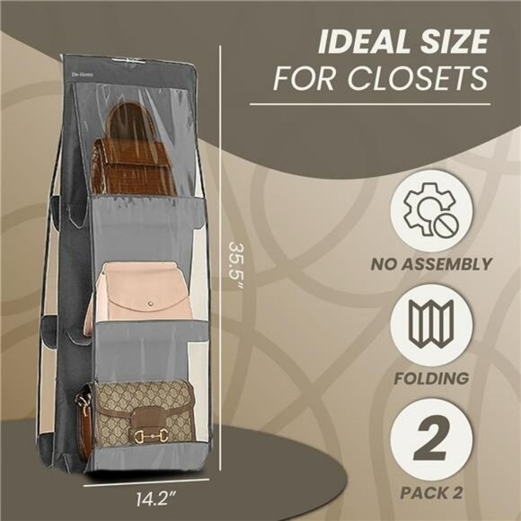 Hanging Purse Organizer Closet Handbag Storage Bag Holder with 6 Pockets 2 Pack - Picture 2 of 7